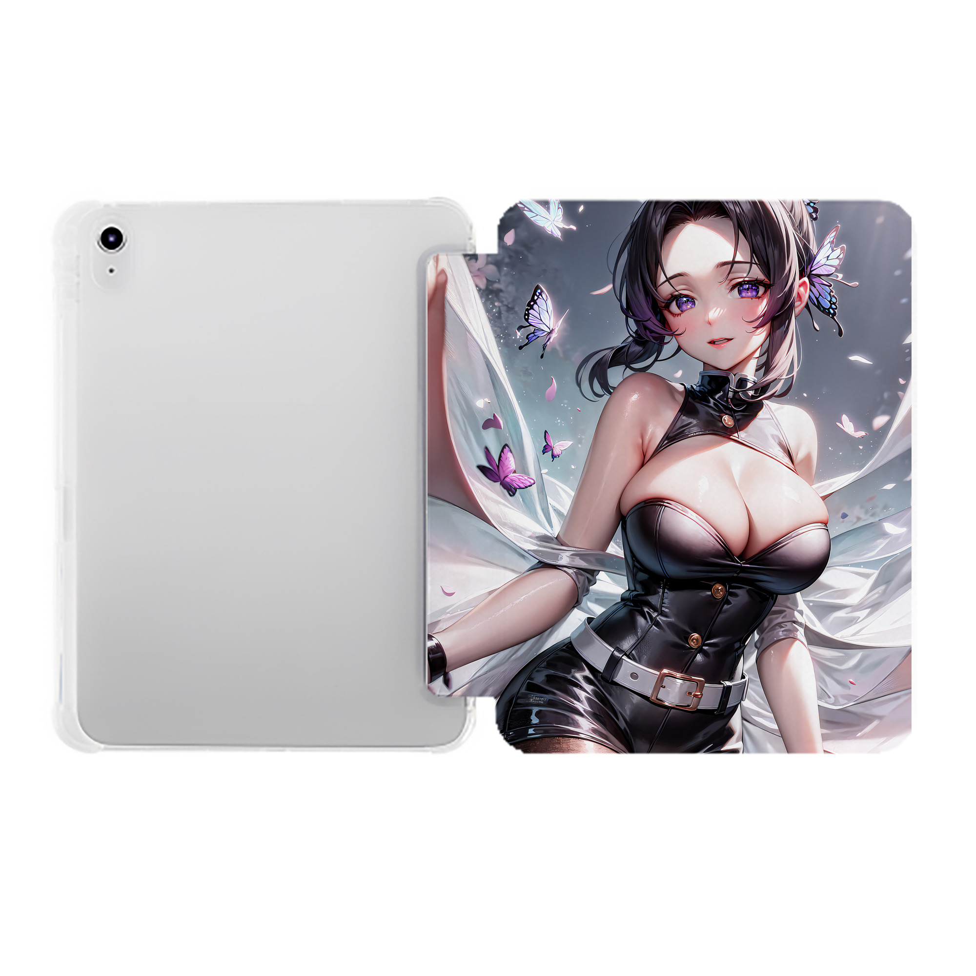 （画像用） 鬼滅の刃（きめつのやいば）蟲柱-胡蝶 しのぶ／こちょう しのぶ Kochou Shinobu IPad ケース ペン収納付き 三つ折りスタンド PUレザー×シリコン 対応機種9.5/10.5/10.9インチ